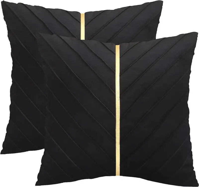 2Pcs Velvet Throw Pillow Covers 18x18 Pack of 2 with Gold Leather Decorative tag1