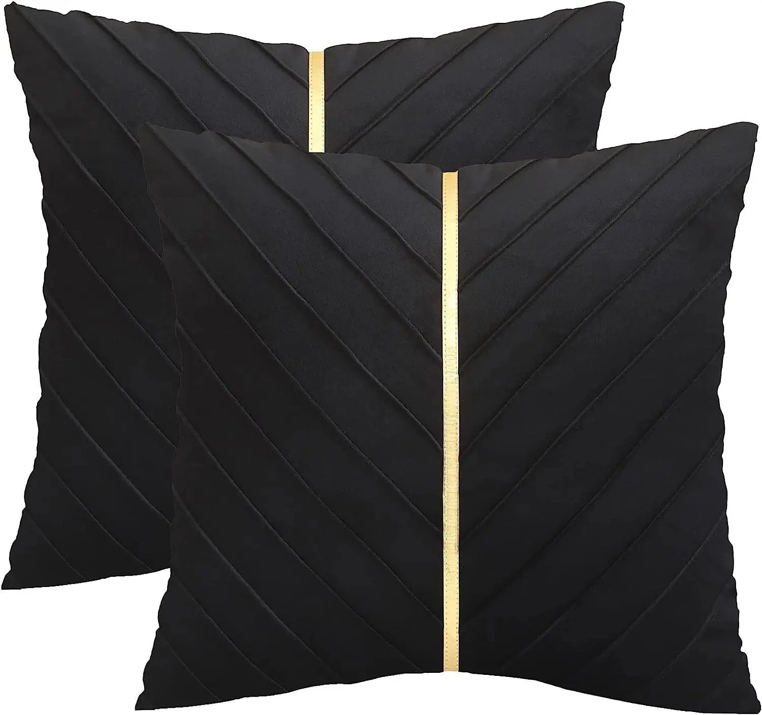 2Pcs Velvet Throw Pillow Covers 18x18 Pack of 2 with Gold Leather Decorative -  - #tag1#