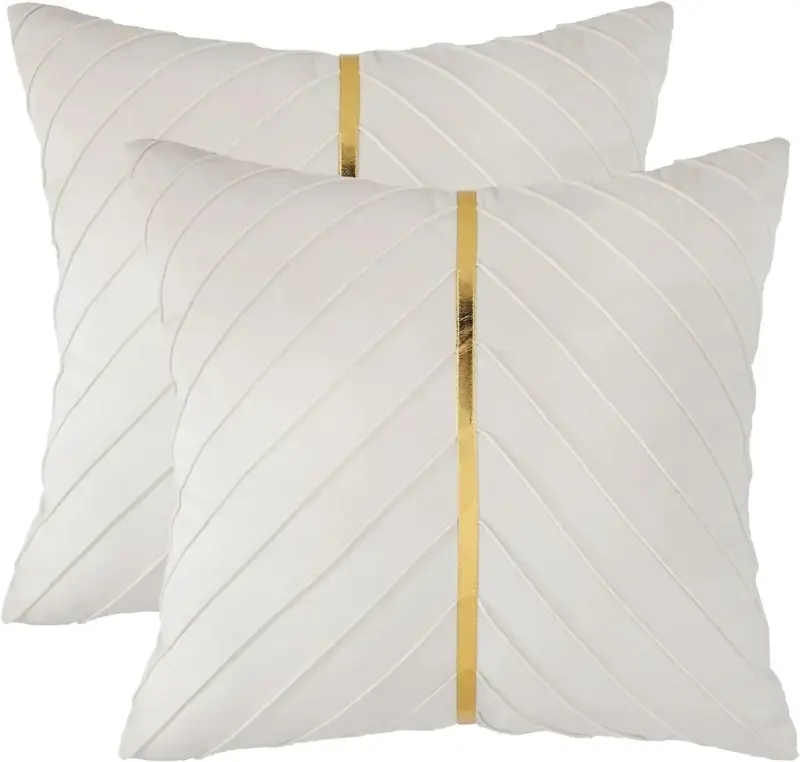 2Pcs Velvet Throw Pillow Covers 18x18 Pack of 2 with Gold Leather Decorative tag1