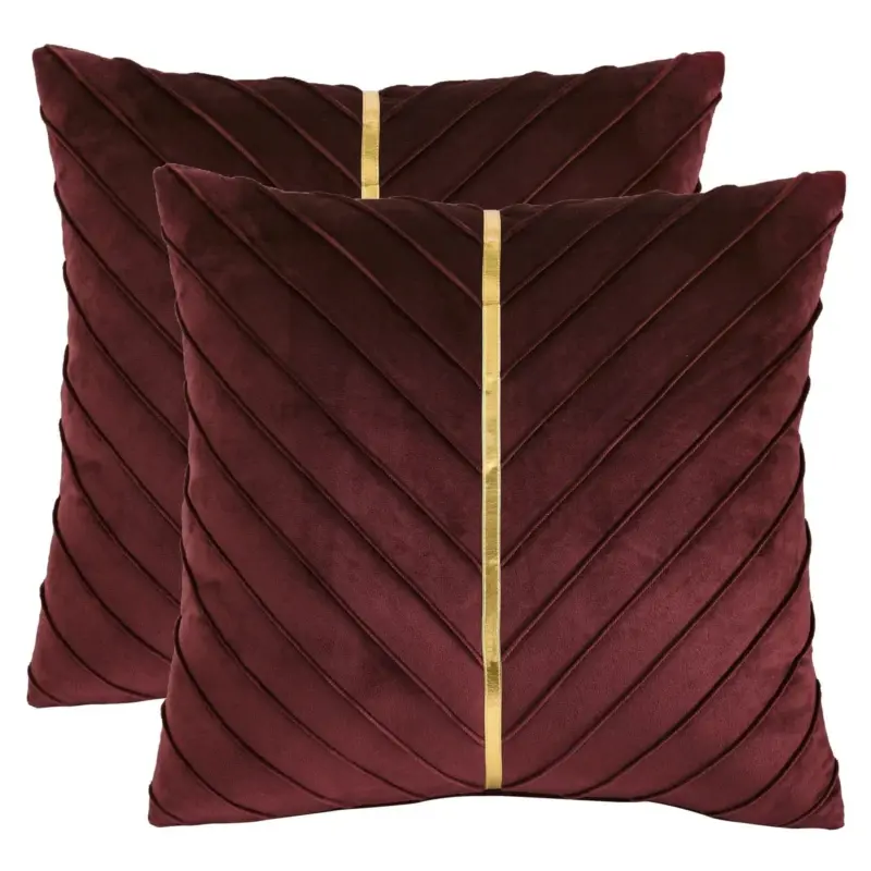 2Pcs Velvet Throw Pillow Covers 18x18 Pack of 2 with Gold Leather Decorative tag1