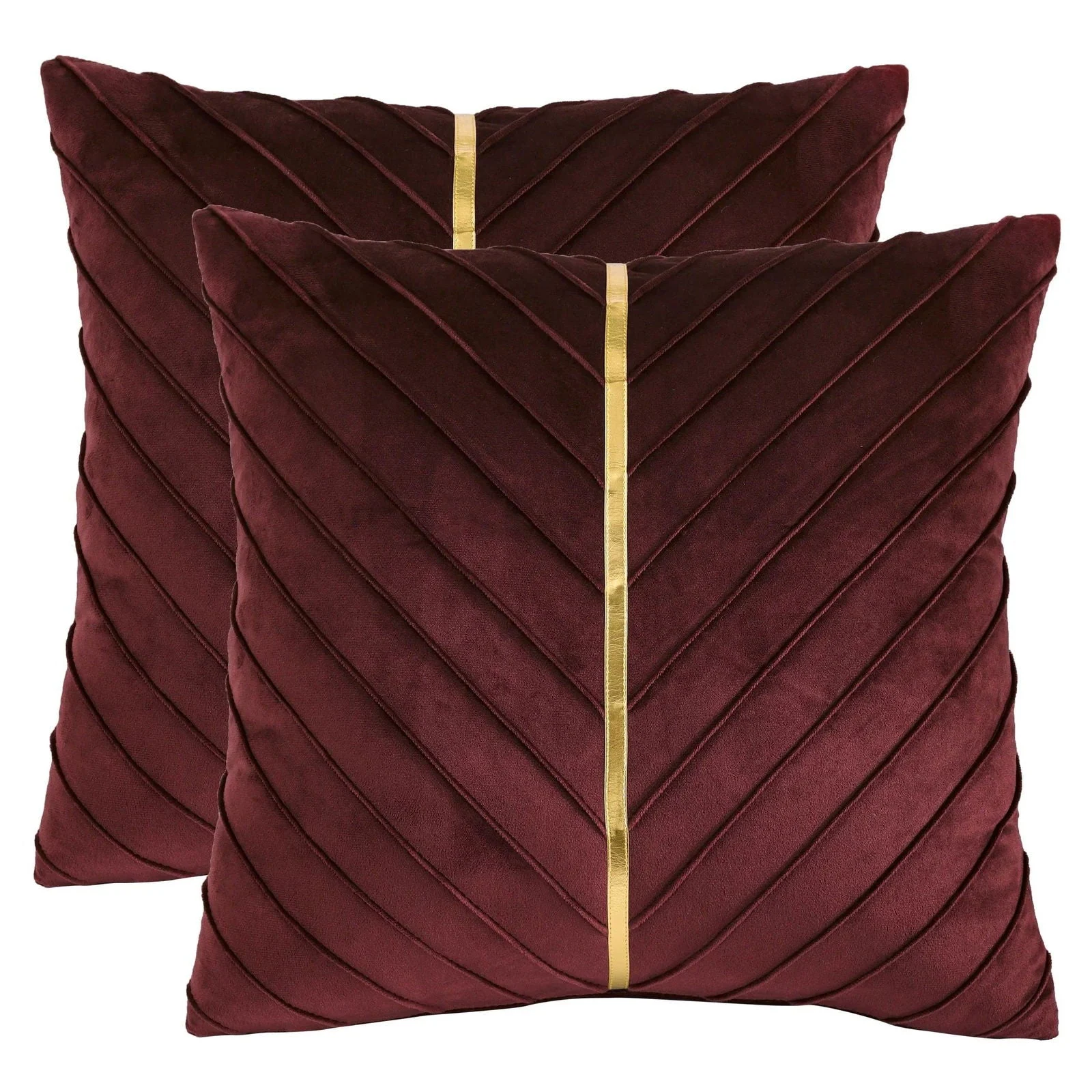 2Pcs Velvet Throw Pillow Covers 18x18 Pack of 2 with Gold Leather Decorative -  - #tag1#