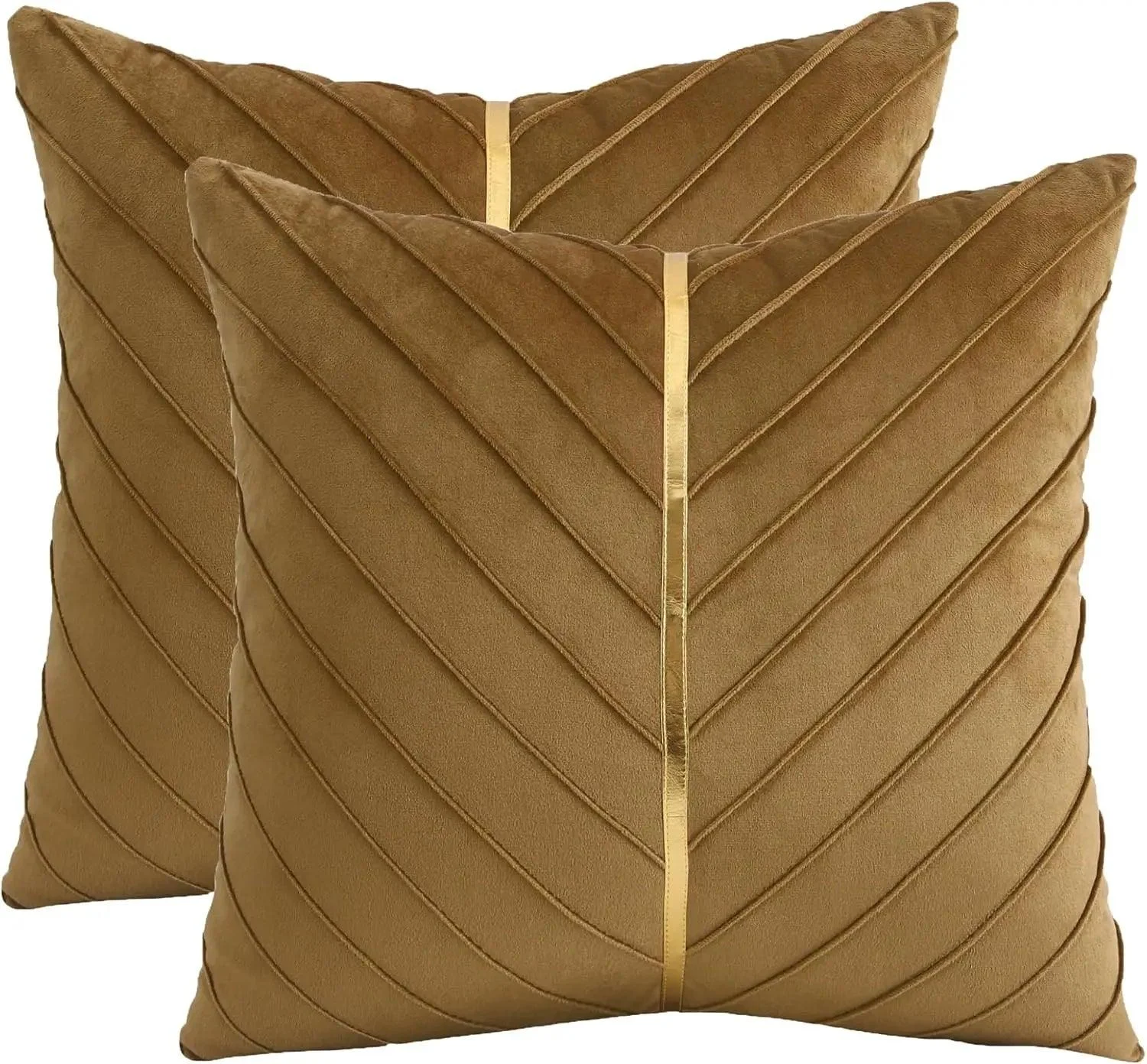 2Pcs Velvet Throw Pillow Covers 18x18 Pack of 2 with Gold Leather Decorative -  - #tag1#