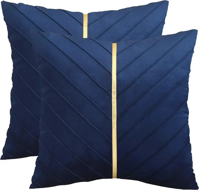 2Pcs Velvet Throw Pillow Covers 18x18 Pack of 2 with Gold Leather Decorative tag1
