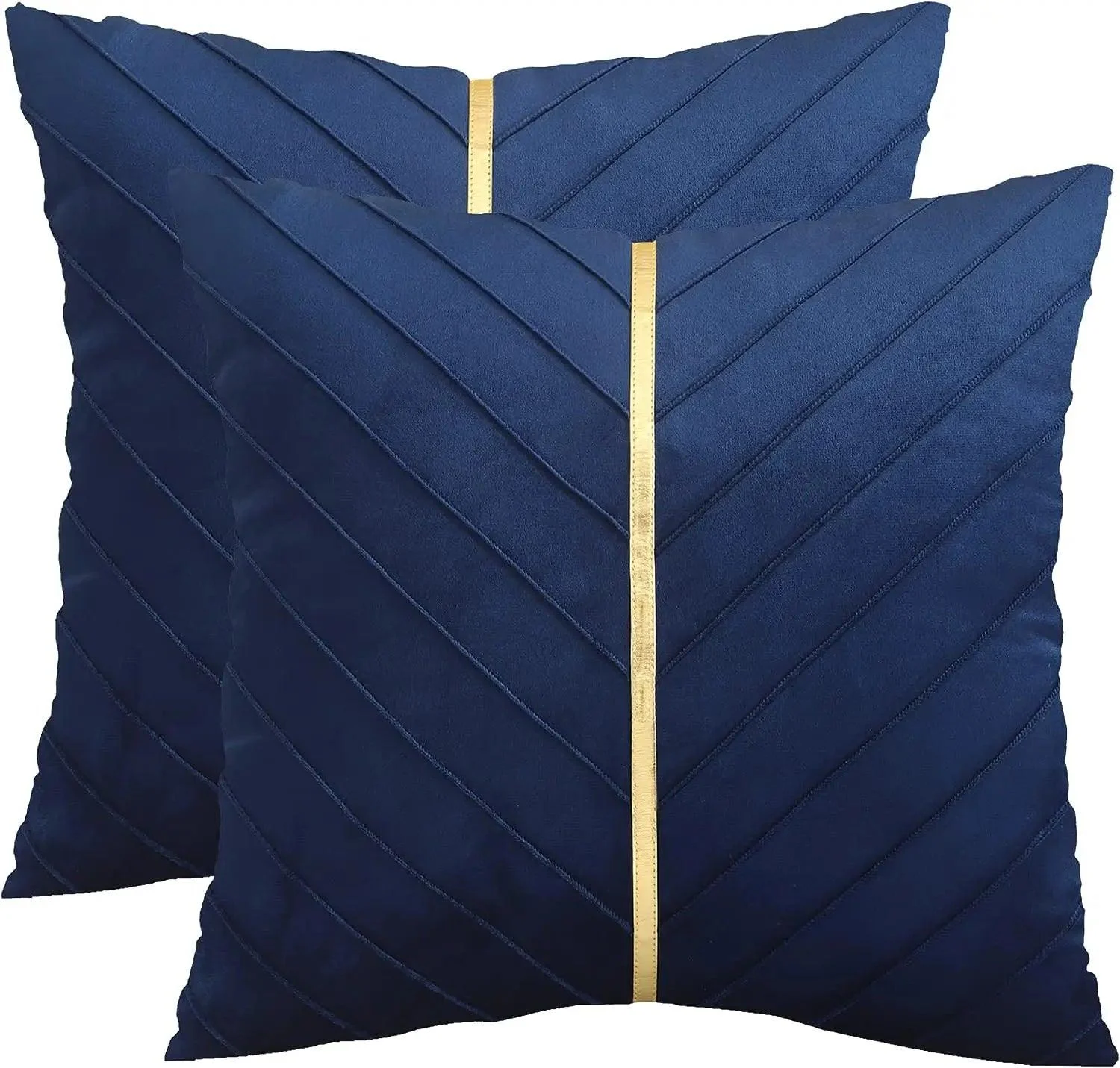 2Pcs Velvet Throw Pillow Covers 18x18 Pack of 2 with Gold Leather Decorative -  - #tag1#