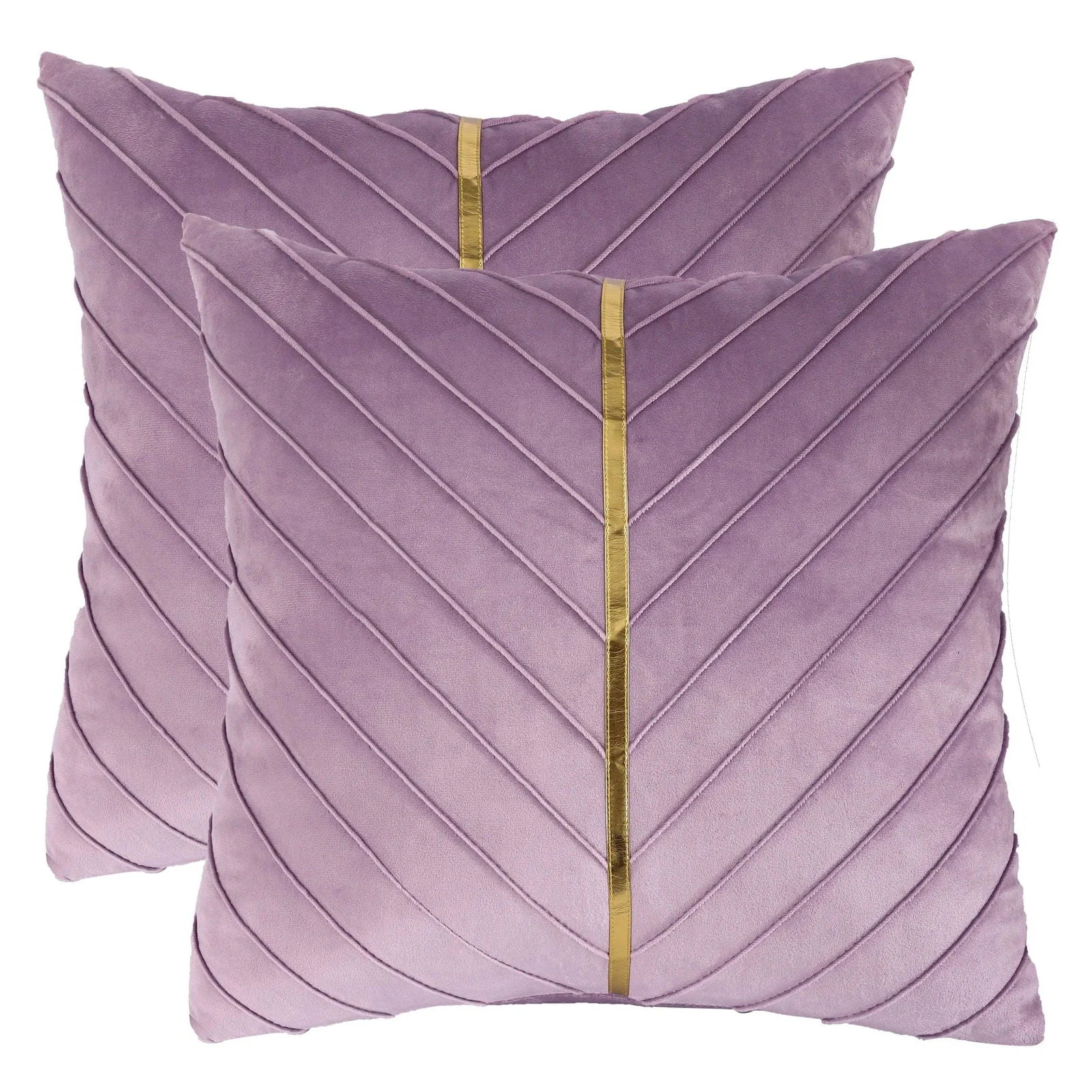 2Pcs Velvet Throw Pillow Covers 18x18 Pack of 2 with Gold Leather Decorative -  - #tag1#