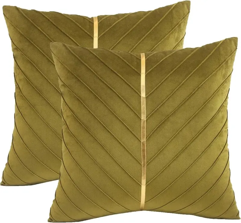2Pcs Velvet Throw Pillow Covers 18x18 Pack of 2 with Gold Leather Decorative tag1