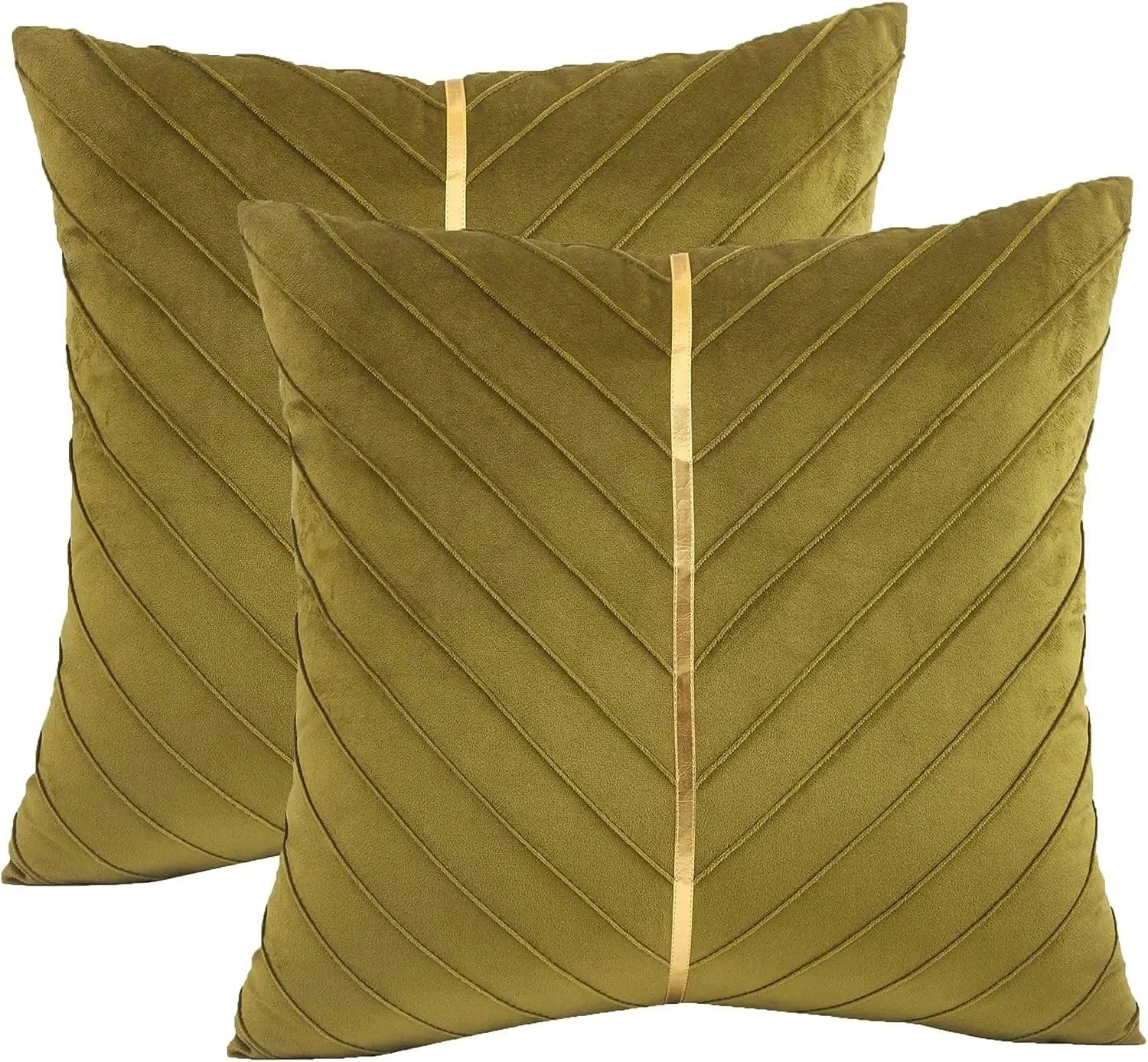 2Pcs Velvet Throw Pillow Covers 18x18 Pack of 2 with Gold Leather Decorative -  - #tag1#