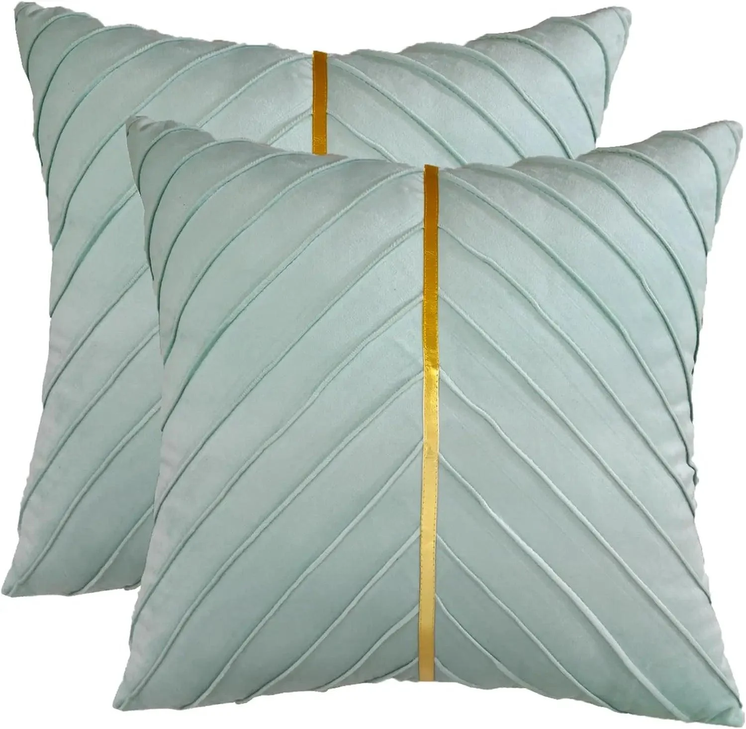 2Pcs Velvet Throw Pillow Covers 18x18 Pack of 2 with Gold Leather Decorative -  - #tag1#