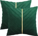 2Pcs Velvet Throw Pillow Covers 18x18 Pack of 2 with Gold Leather Decorative tag1