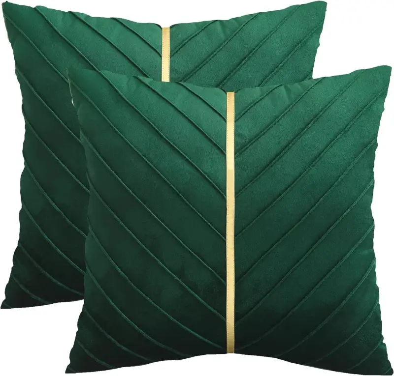 2Pcs Velvet Throw Pillow Covers 18x18 Pack of 2 with Gold Leather Decorative tag1