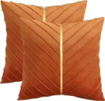 2Pcs Velvet Throw Pillow Covers 18x18 Pack of 2 with Gold Leather Decorative tag1