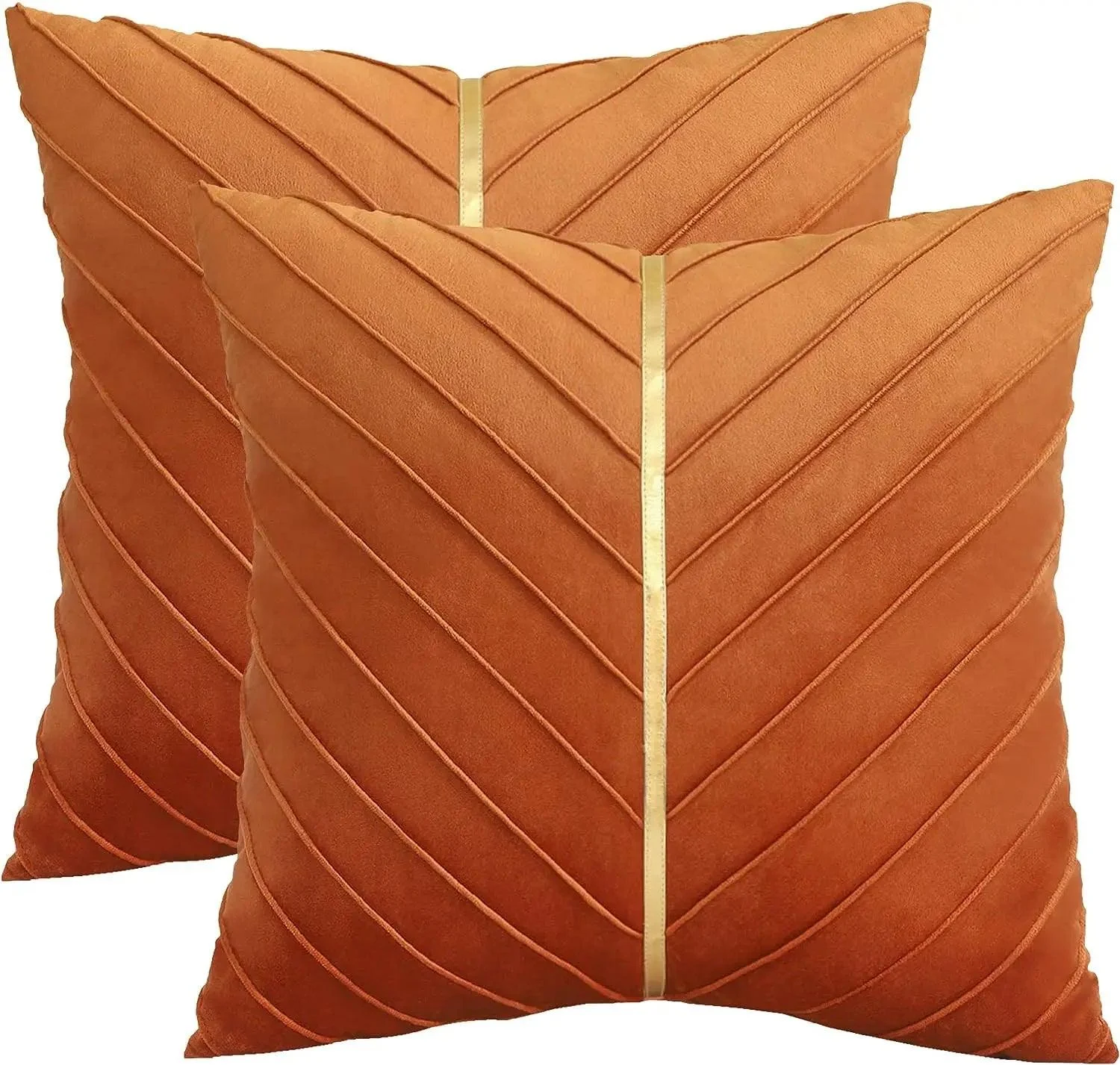 2Pcs Velvet Throw Pillow Covers 18x18 Pack of 2 with Gold Leather Decorative -  - #tag1#
