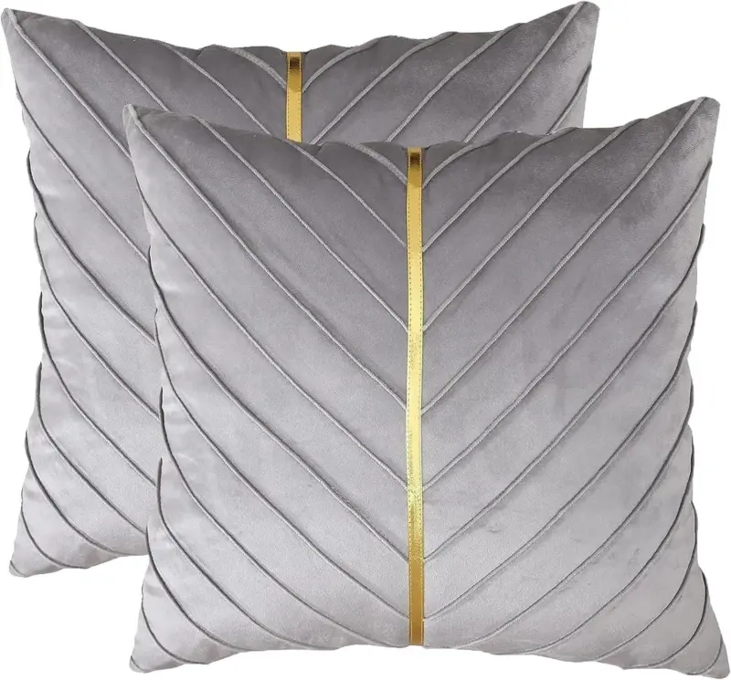 2Pcs Velvet Throw Pillow Covers 18x18 Pack of 2 with Gold Leather Decorative tag1