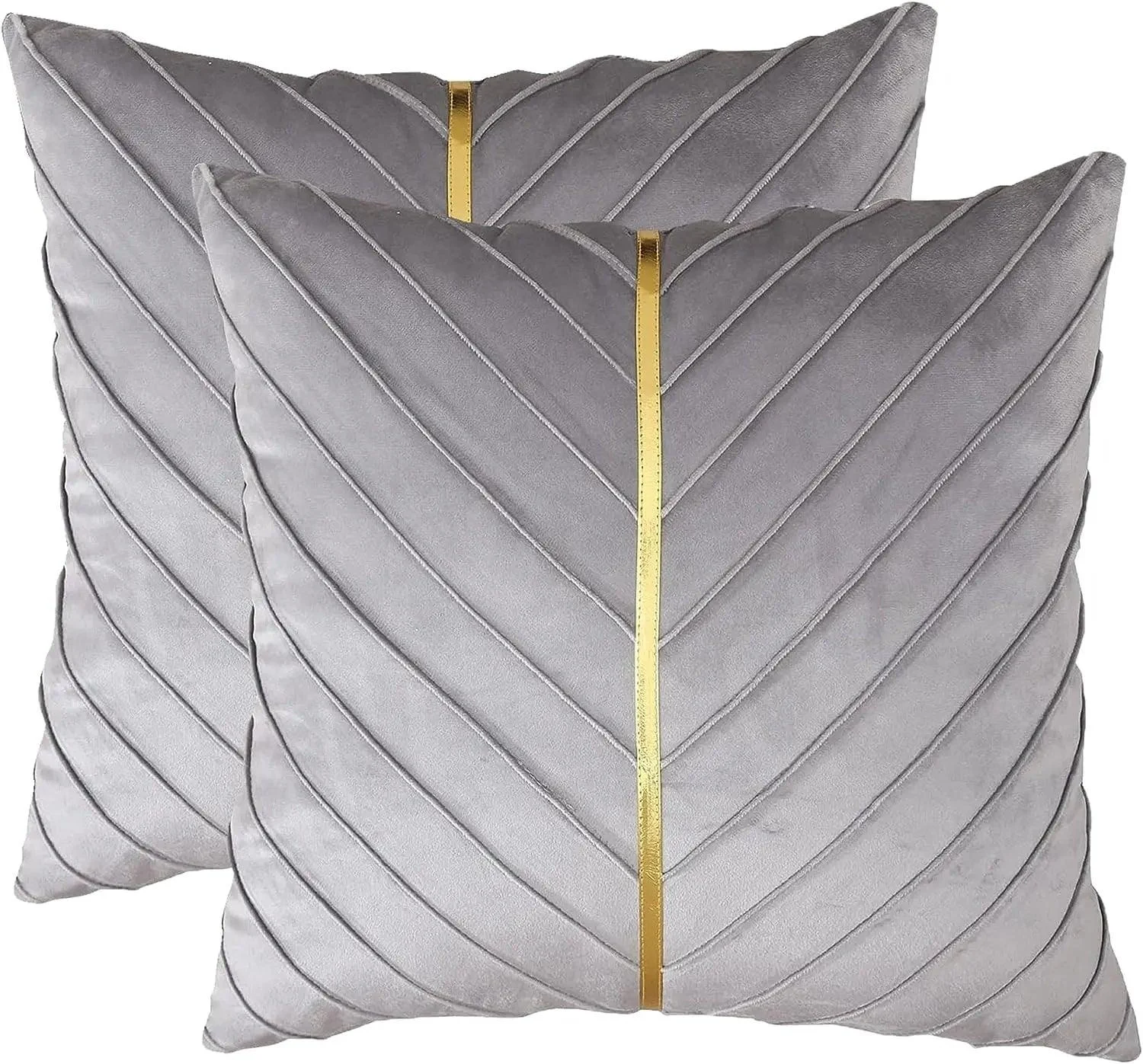 2Pcs Velvet Throw Pillow Covers 18x18 Pack of 2 with Gold Leather Decorative -  - #tag1#