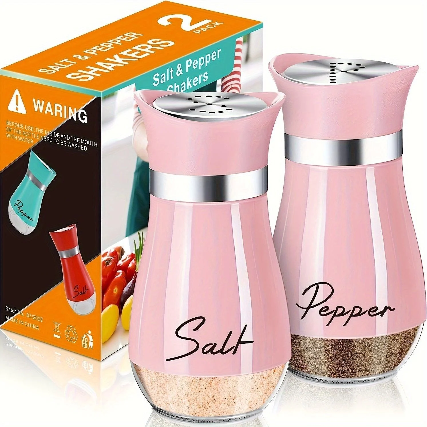 2Set, Salt And Pepper Shakers Set, 4 Oz Glass Bottom Salt And Pepper Jars With Stainless Steel Lid For Kitchen Cooking Table -  - #tag1#