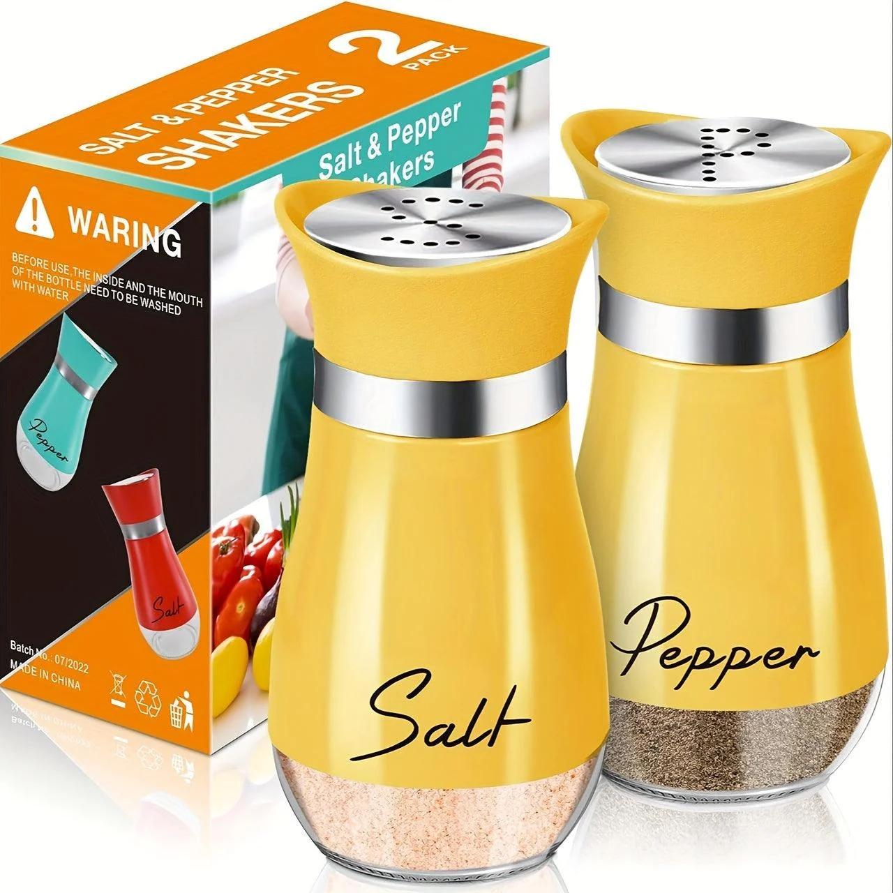 2Set, Salt And Pepper Shakers Set, 4 Oz Glass Bottom Salt And Pepper Jars With Stainless Steel Lid For Kitchen Cooking Table -  - #tag1#