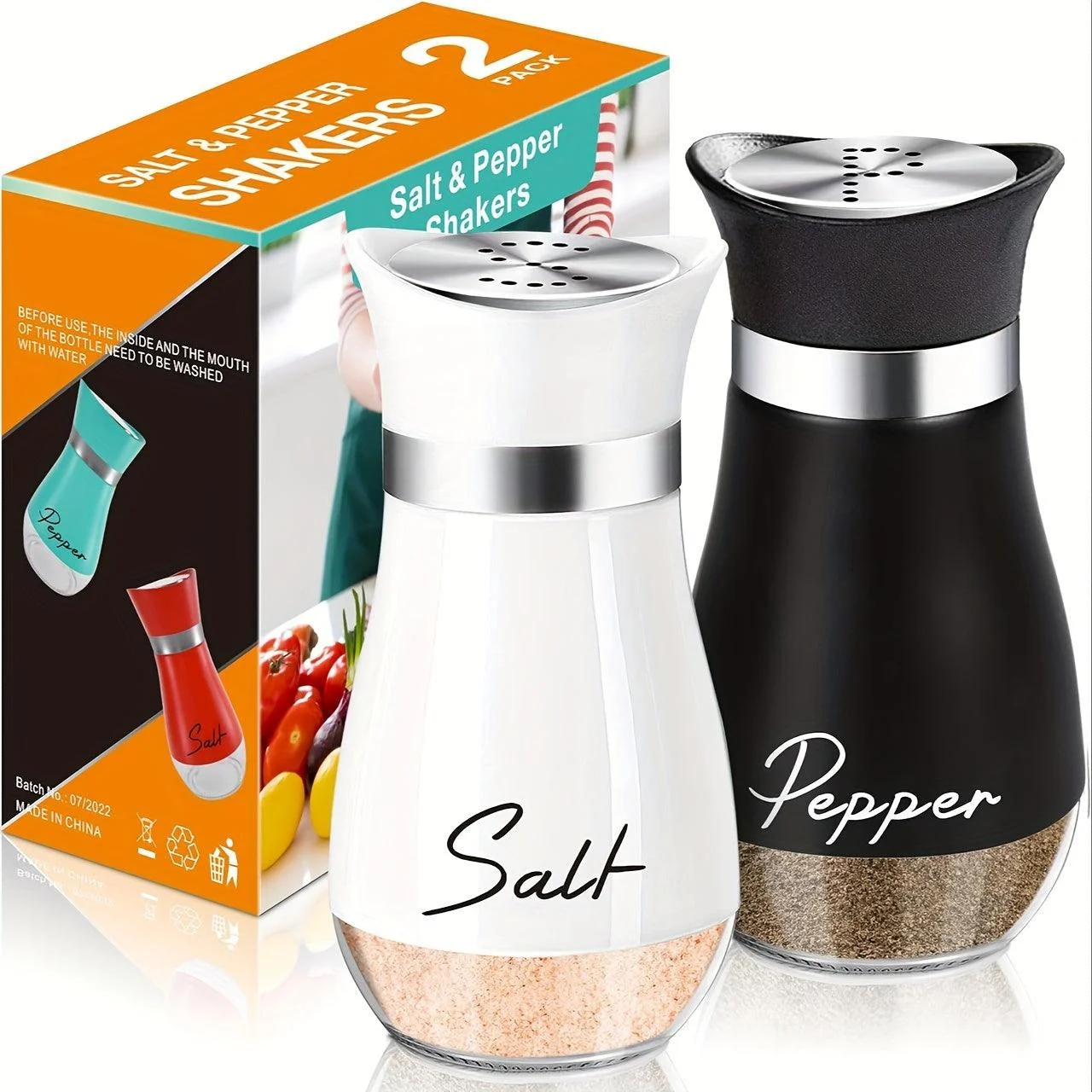 2Set, Salt And Pepper Shakers Set, 4 Oz Glass Bottom Salt And Pepper Jars With Stainless Steel Lid For Kitchen Cooking Table -  - #tag1#