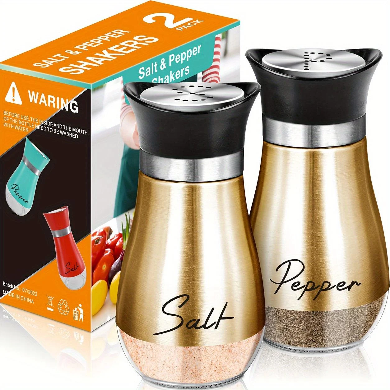 2Set, Salt And Pepper Shakers Set, 4 Oz Glass Bottom Salt And Pepper Jars With Stainless Steel Lid For Kitchen Cooking Table -  - #tag1#