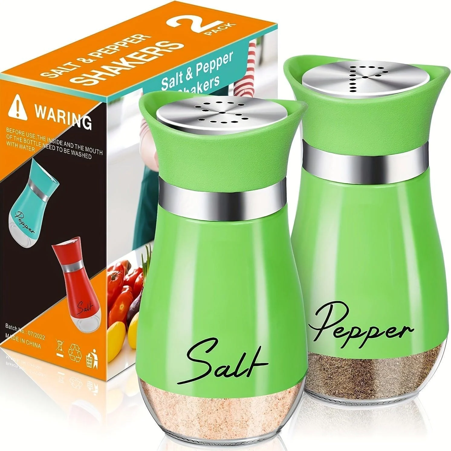 2Set, Salt And Pepper Shakers Set, 4 Oz Glass Bottom Salt And Pepper Jars With Stainless Steel Lid For Kitchen Cooking Table -  - #tag1#