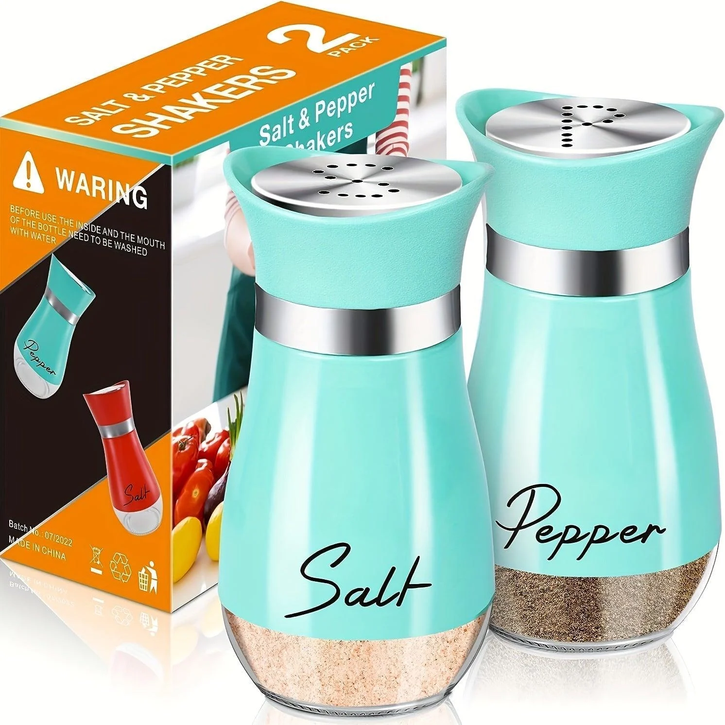 2Set, Salt And Pepper Shakers Set, 4 Oz Glass Bottom Salt And Pepper Jars With Stainless Steel Lid For Kitchen Cooking Table -  - #tag1#