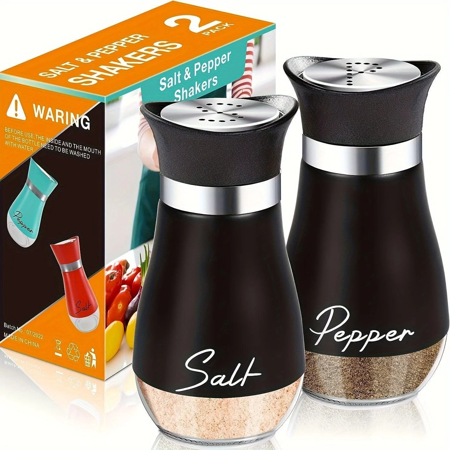 2Set, Salt And Pepper Shakers Set, 4 Oz Glass Bottom Salt And Pepper Jars With Stainless Steel Lid For Kitchen Cooking Table -  - #tag1#