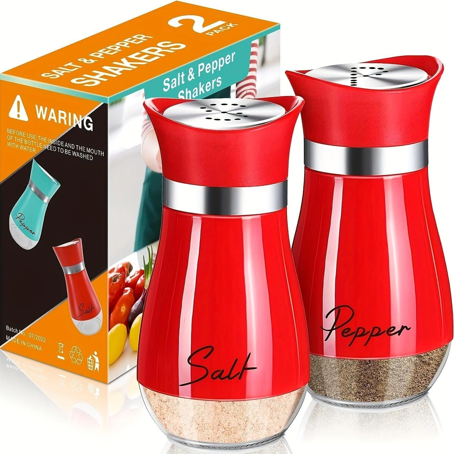 2Set, Salt And Pepper Shakers Set, 4 Oz Glass Bottom Salt And Pepper Jars With Stainless Steel Lid For Kitchen Cooking Table -  - #tag1#