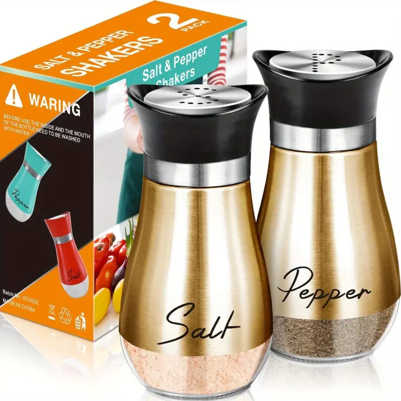 2Set Salt And Pepper Shakers Set 4 Oz Glass Bottom Salt And Pepper Jars With Stainless Steel Lid For Kitchen Cooking Table tag1