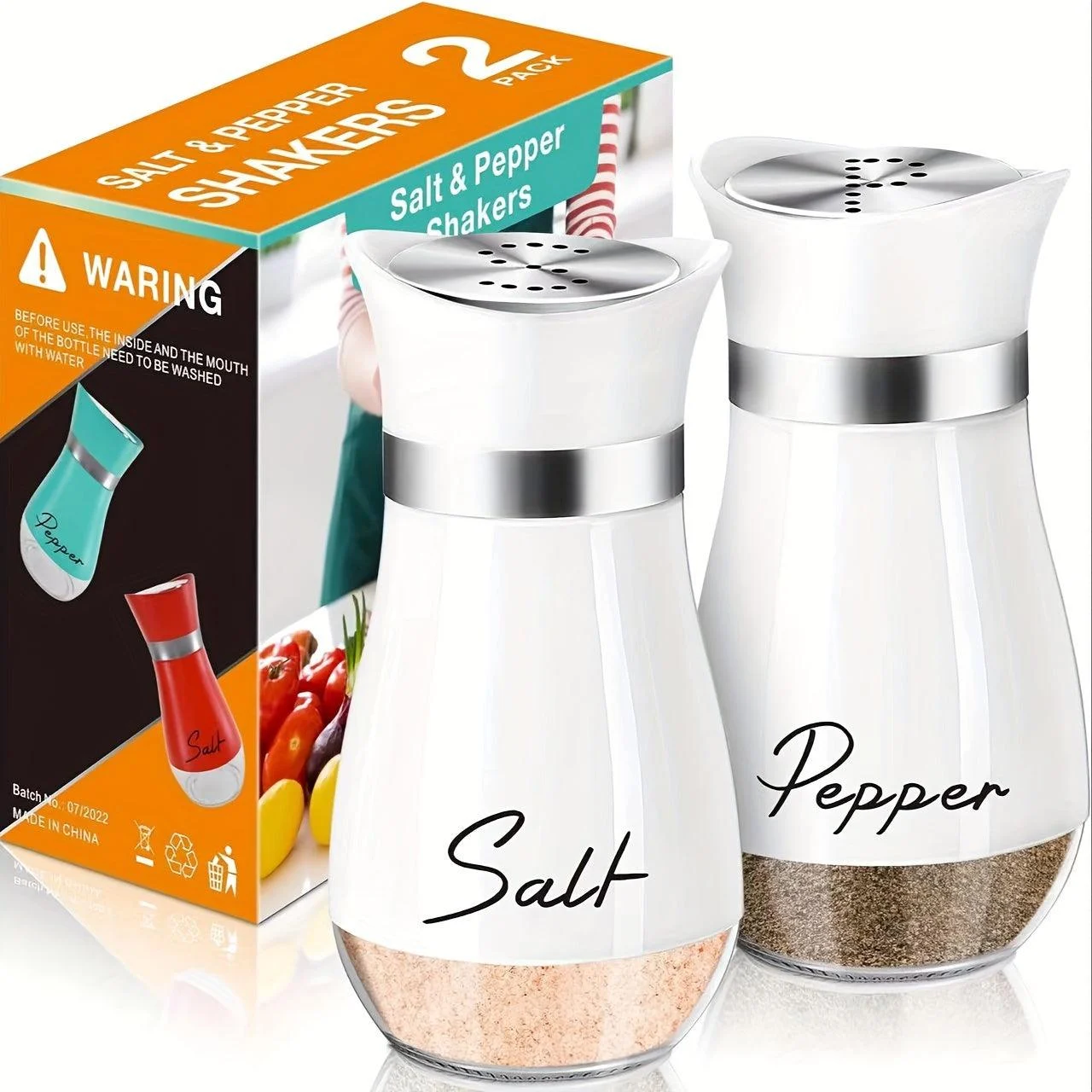 2Set, Salt And Pepper Shakers Set, 4 Oz Glass Bottom Salt And Pepper Jars With Stainless Steel Lid For Kitchen Cooking Table -  - #tag1#