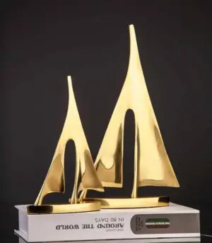 Sailboat Copper Sculpture Home Decoration Gold Large 28cm