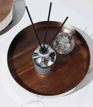 Tray Stainless Steel And Wood Walnut Silver Brown