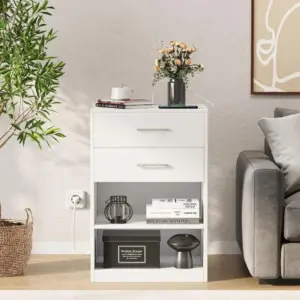 2 Drawer Modern Nighstand With Built In Charging Station