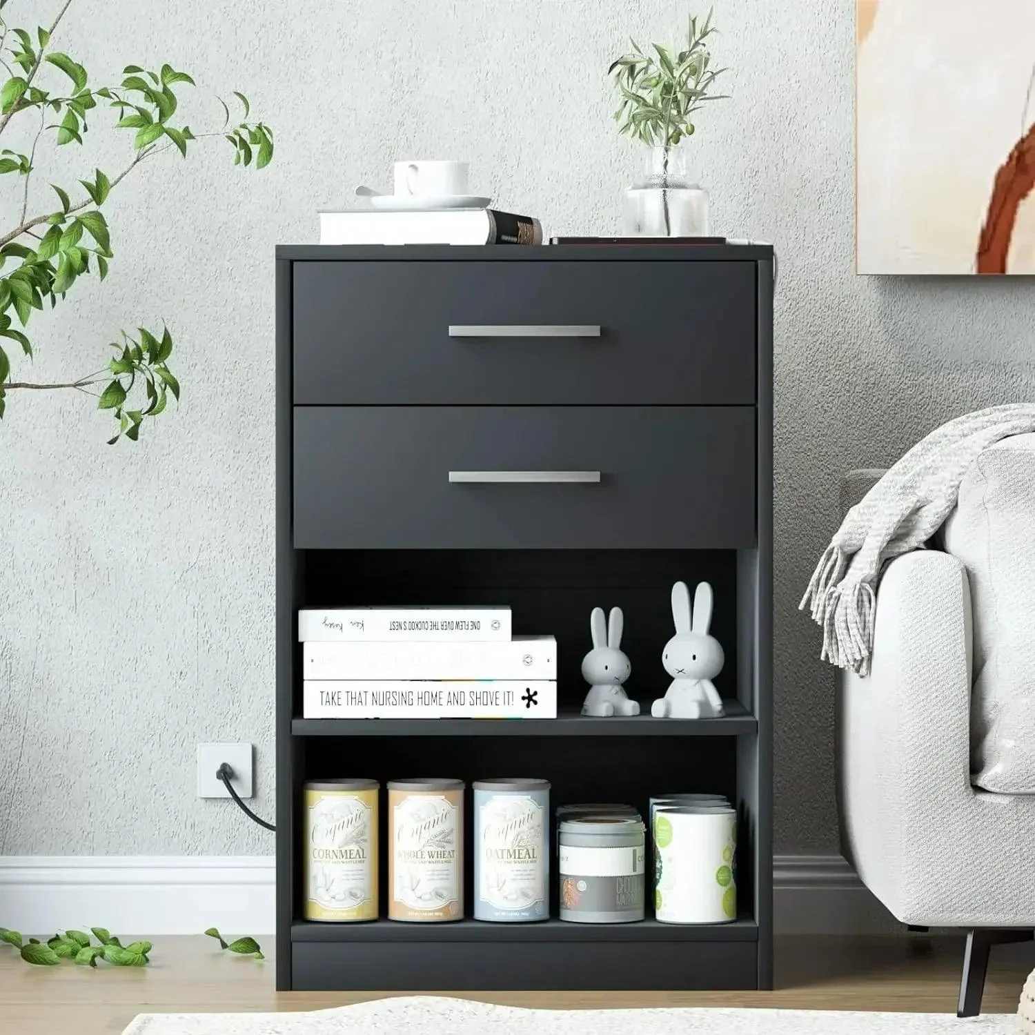 2 Drawer Modern Nighstand With Built In Charging Station -  - #tag1#