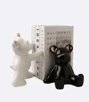 2 Pcs Set Teddy Bear Bookends Ceramic 15-19 cm