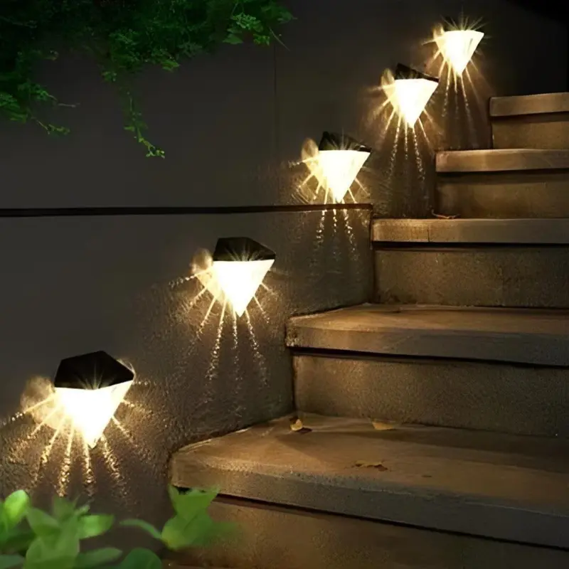 2 Pieces Geometric LED Waterproof Black Solar Wall Lamp tag1