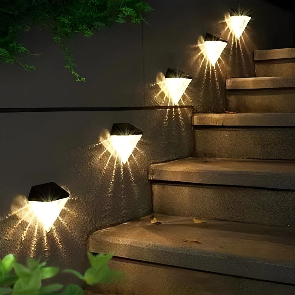 2 Pieces Geometric LED Waterproof Black Solar Wall Lamp -  - #tag1#