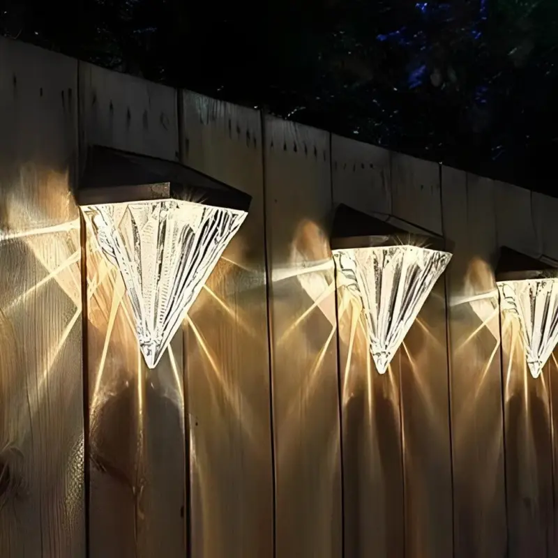 2 Pieces Geometric LED Waterproof Black Solar Wall Lamp tag1