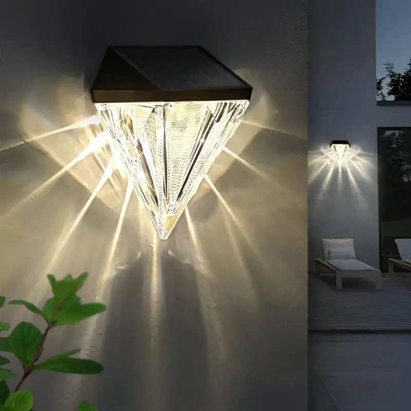 2 Pieces Geometric LED Waterproof Black Solar Wall Lamp tag1