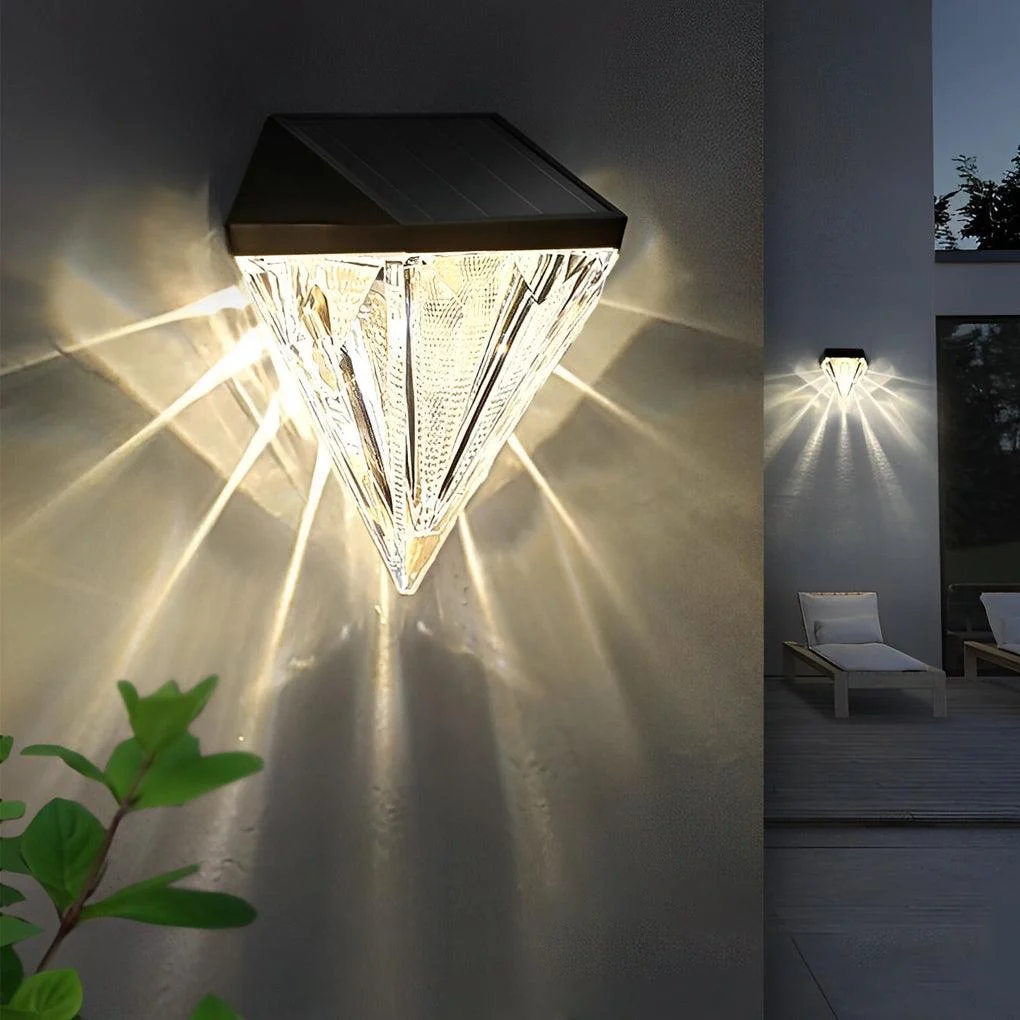 2 Pieces Geometric LED Waterproof Black Solar Wall Lamp -  - #tag1#