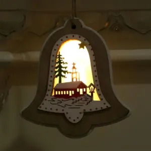 2 Pieces Wooden Modern Hanging Ornaments with Button Battery