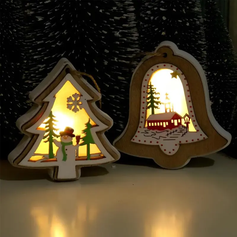2 Pieces Wooden Modern Hanging Ornaments with Button Battery tag1