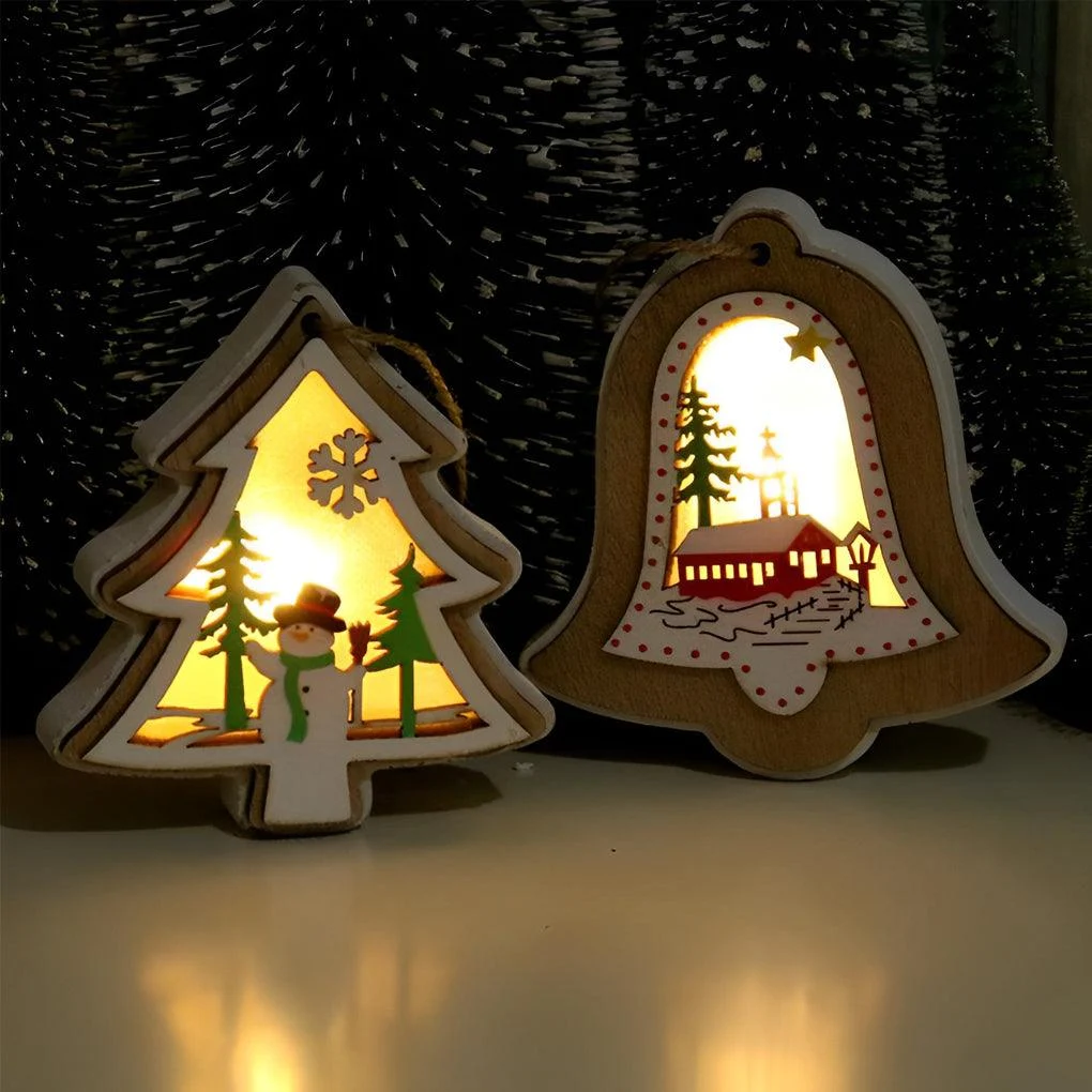 2 Pieces Wooden Modern Hanging Ornaments with Button Battery -  - #tag1#