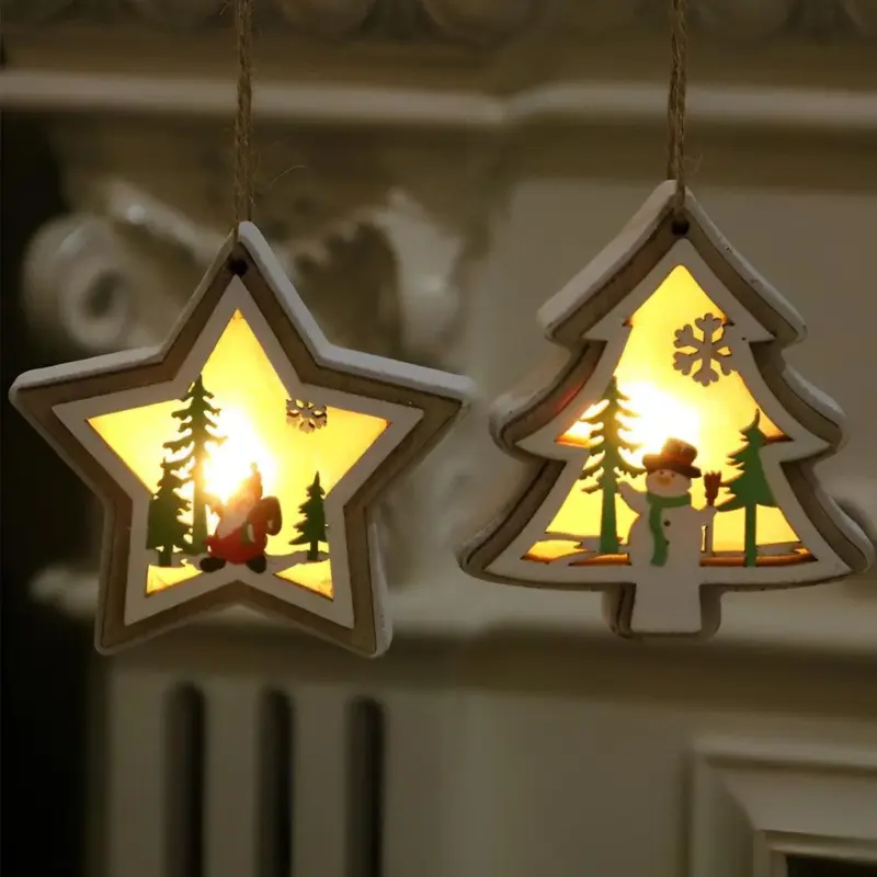 2 Pieces Wooden Modern Hanging Ornaments with Button Battery tag1
