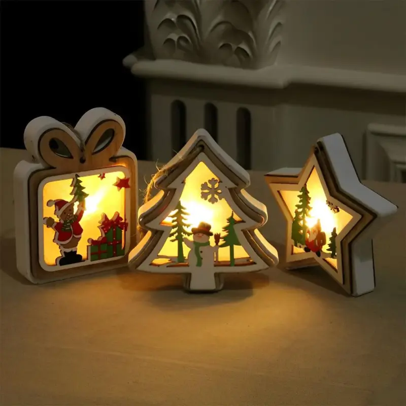2 Pieces Wooden Modern Hanging Ornaments with Button Battery tag1