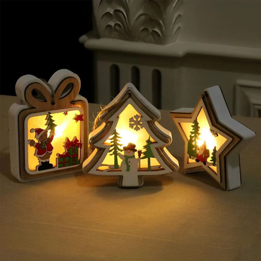2 Pieces Wooden Modern Hanging Ornaments with Button Battery -  - #tag1#