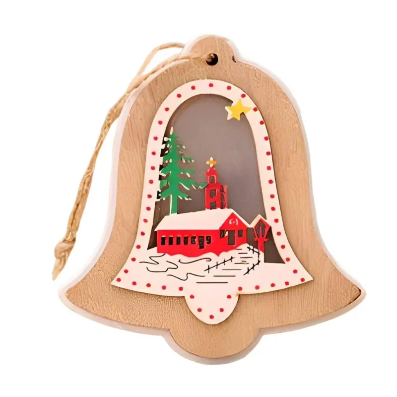 2 Pieces Wooden Modern Hanging Ornaments with Button Battery tag1