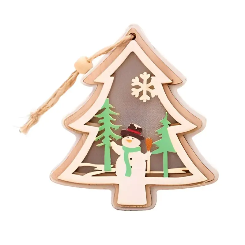 2 Pieces Wooden Modern Hanging Ornaments with Button Battery tag1