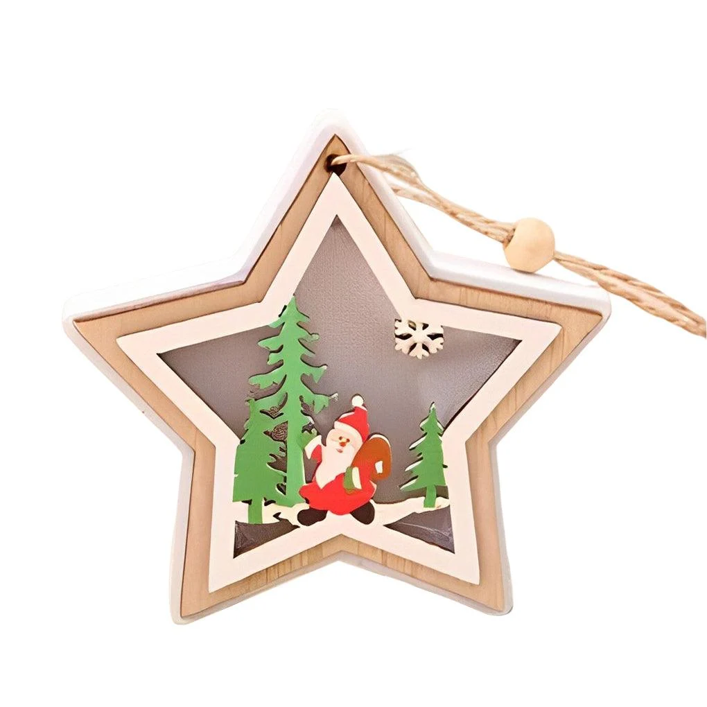 2 Pieces Wooden Modern Hanging Ornaments with Button Battery -  - #tag1#