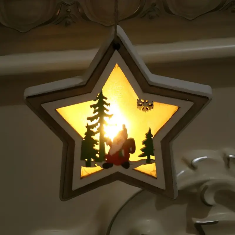 2 Pieces Wooden Modern Hanging Ornaments with Button Battery tag1