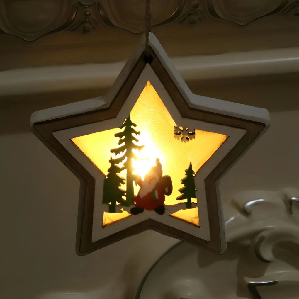 2 Pieces Wooden Modern Hanging Ornaments with Button Battery -  - #tag1#
