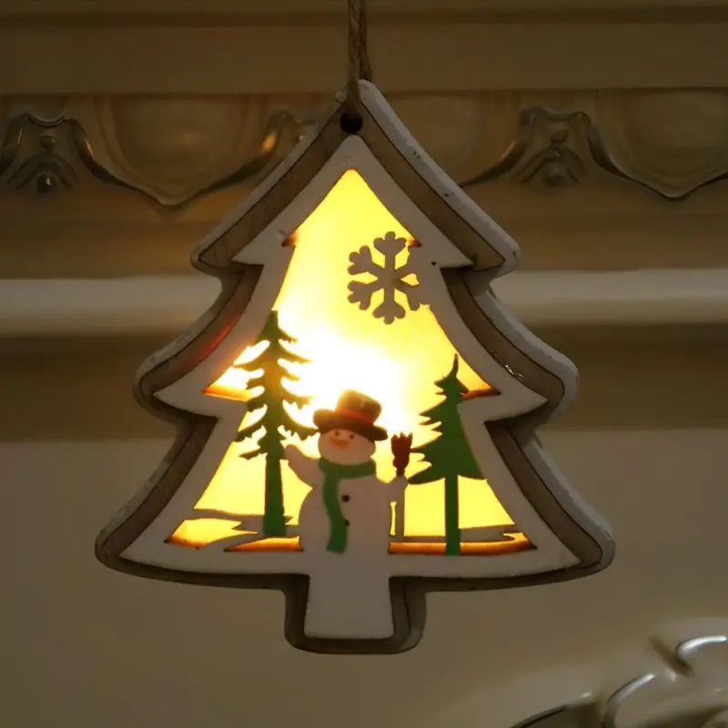 2 Pieces Wooden Modern Hanging Ornaments with Button Battery tag1